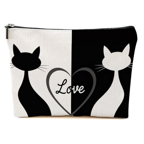 Cat Love Makeup Bag for Women, Portable Cosmetic Bag Travel Organizer Toiletry Accessories, Minimalist Silhouette Makeup Pouch with Zipper, Cat Lover Gifts for Women Friends - color: Multicolor 1405