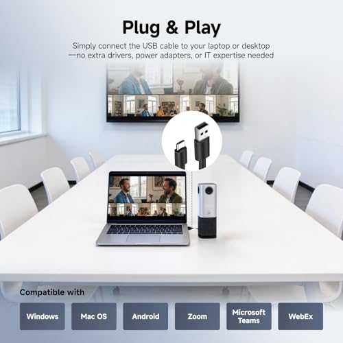 SVBONY A1 AI-Powered 360°Conference Camera,Speaker Tracking & Auto Framing, 1080P Video,AI Noise Cancellation, 16.5ft Microphone Pickup Meeting Room Camera,Compatible with Zoom,Teams & Google Meet