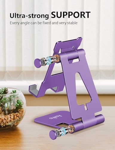 Aoviho Cell Phone Stand for Desk, Adjustable Desktop Phone Holder Stand, Foldable Moblie Phone Dock for iPhone 17 16 15 14 Pro Xs Max Xr X 8 7 6 5 5s SE Nintendo Switch All Phones, Purple - color: Purple