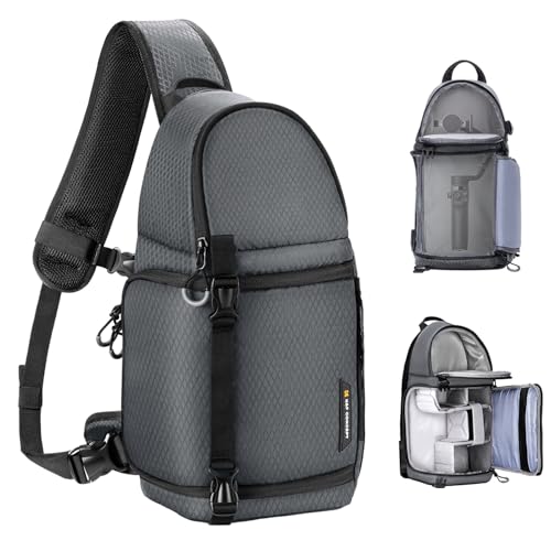 K&F CONCEPT Camera Sling Bag Crossbody Bag Camera Shoulder Backpack DSLR/SLR/Mirrorless Photography Bags Compatible with Canon/Nikon/Sony/Fuji/Gopro/DJI - color: Grey, size: Medium