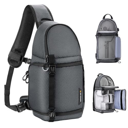 K&F CONCEPT Camera Sling Bag Crossbody Bag Camera Shoulder Backpack DSLR/SLR/Mirrorless Photography Bags Compatible with Canon/Nikon/Sony/Fuji/Gopro/DJI - color: Grey, size: Medium