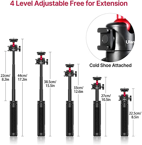 ULANZI MT-16 2-in-1 Mini Tripod Selfie Stick for iPhone Camera Mount, 360° Ball Head & Cold Shoe, Lightweight Tripod Stand for iPhone 17-12 Series/DJI Osmo/Insta360, Action Cam, Vlogging, Travel, DSLR