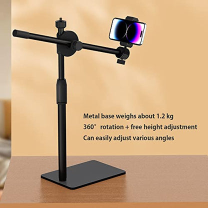 HVAYING Overhead Phone and Camera Mount Stand for YouTube Live Video Cooking Makeup and Crafts - Compatible with iPhone Logitech Webcam