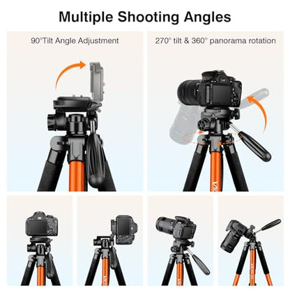 Tripod for Camera, 72" Tall Camera Tripod & Monopod with Remote, Professional Heavy Duty Compact Camera Stand for Phone, DSLR, Spotting Scope, Telescope, Binocular - color: Orange