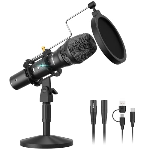 MAONO USB/XLR Dynamic Microphone for Podcast Recording, Computer PC Mic with Noise Suppression, Headphones Jack, Compatible Mixers & Audio Interfaces for Home Studio, Vocal, Music, Streaming, HD300T