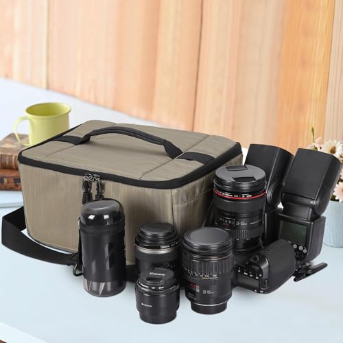 Koolertron Dslr Camera Insert Bag Purse Universal Liner Lens Pouch Partition Protective Cover Waterproof Sleeve for Cannon/Nikon/Sony (Khaki) - color: Khaki