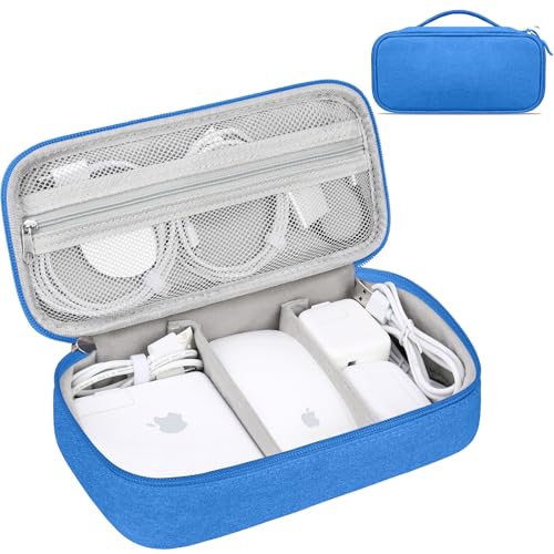 Lacdo Electronic Organizer Travel Cable Organizer Bag Pouch Tech Electronic Accessories Carry Case Portable Double Layers Charger Case for Cable, Cords, Charger, Earphone, Power Bank, Blue - color: Blue