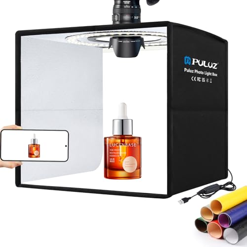 PULUZ 10x10 inch Mini Photo Studio Light Box, Portable Folding Photography Light Tent Kit with CRI >95 104pcs LED Dimmable Light & 6 Sheets of 12 Colors Backgrounds for Small Size Products - size: 10*10 inch