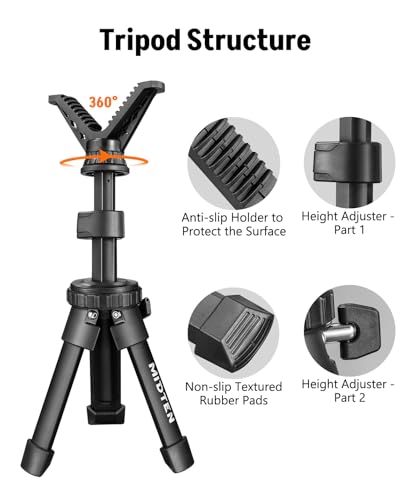 MidTen Portable Shooting Rest Tripod Rifle Stand for Range - Lightweight Bench Rest with 360 Rotate V Yoke Holder - size: 7.5-15''