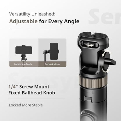 Sensyne 72" Extendable Tripod for iPhone & Selfie Stick with Detachable Phone Holder & Wireless Remote, Compatible with All Cell Phones, Black - color: Black