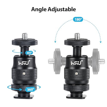 HSU Cold Shoe Mount Adapter, Aluminum 1/4”-20 Screw Hole 360° Rotation Camera Tripod Mount for Insta360 X4/X3/X2/X/RS/R/GoPro/Sony/DSLR Camera Flash and Other Cameras, Black