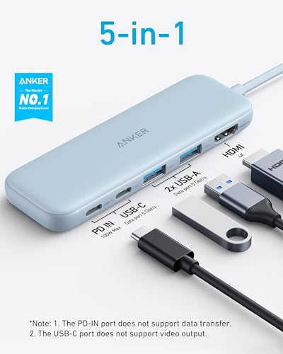 Anker USB C Hub, 5-in-1 USBC to HDMI Hub with 4K Display, 5Gbps USB-C and 2 5Gbps USB-A Data Ports for MacBook Pro, MacBook Air, Dell XPS, Lenovo Thinkpad, HP Laptops and More (Blue) - color: Blue