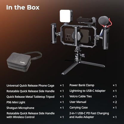 SmallRig All-in-One Universal Quick Release Phone Video Rig Kit Pro, Phone Stabilizer Rig Kit with LED Light Microphone QR Tripod Dual Handles Power Bank Holder, for Creator & Live Streaming - 4704 - style: All-in-One Kit