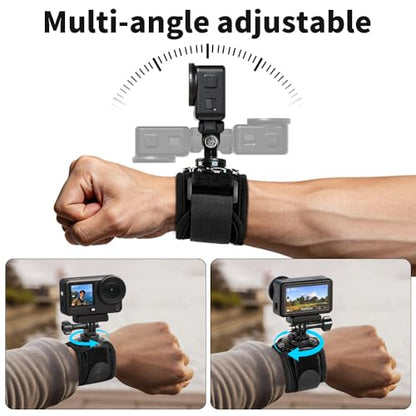 Wrist Strap Mount, 360° Rotating Arm Mount Strap Compatible with GoPro Hero 13/12/11/10/9/8/7//6/5 Black,DJI Action 6/5 pro/4/3,Insta 360 ONE R,AKASO/Campark and More Action Cameras