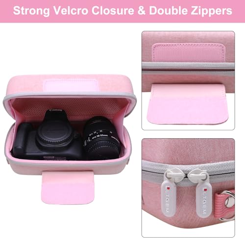 LTGEM Camera Case for Canon EOS Rebel T7 / R50 / R100 / R50 V / T6 / R8 / R10 / RP / SL3 / R5 / T100 DSLR SLR Camera and 18-55mm/18-45mm Lens with Shoulder Strap, Pink - color: Pink