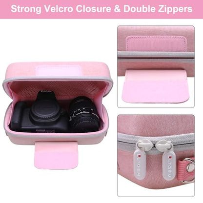 LTGEM Camera Case for Canon EOS Rebel T7 / R50 / R100 / R50 V / T6 / R8 / R10 / RP / SL3 / R5 / T100 DSLR SLR Camera and 18-55mm/18-45mm Lens with Shoulder Strap, Pink - color: Pink
