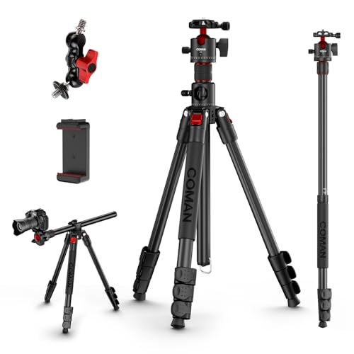 COMAN 72" Overhead Tripod, Camera Tripod with Center Column and 360 Degree Ball Head, Detachable Monopod with Arca QR Plate, Horizontal Tripod for Camera, DSLR, Max Load 11 lbs - color: KX3939MINI-A32