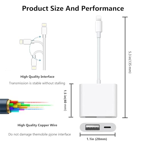 [Apple MFi Certified] Lightning to USB Camera Adapter with Charging Port for iPhone, USB 3.0 Female OTG Cable for iPad to Connect Card Reader USB Flash Drive U Disk Keyboard Mouse Hubs Midi - size: OTG + Charging Port to Lightning