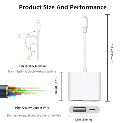 [Apple MFi Certified] Lightning to USB Camera Adapter with Charging Port for iPhone, USB 3.0 Female OTG Cable for iPad to Connect Card Reader USB Flash Drive U Disk Keyboard Mouse Hubs Midi - size: OTG + Charging Port to Lightning