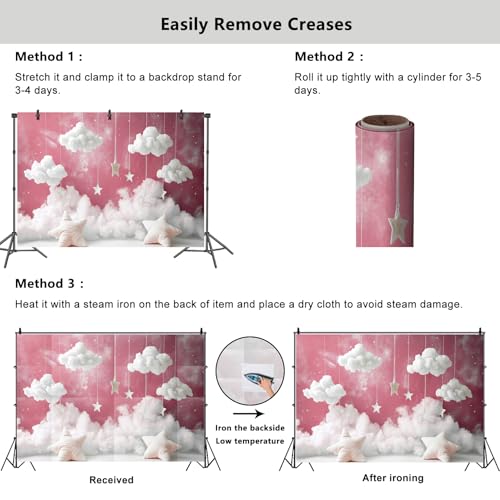 YongFoto Cute Sky Clouds Star Pink Backdrop 5x3ft Kids Photography Background Boy Girl Birthday Baby Shower Cradle Ceremony Party Banner Child Portrait Photoshoot Wallpaper Photo Studio Booth Props - color: Pink, size: 5ftx3ft