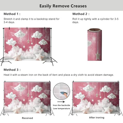 YongFoto Cute Sky Clouds Star Pink Backdrop 9x6ft Kids Photography Background Boy Girl Birthday Baby Shower Cradle Ceremony Party Banner Child Portrait Photoshoot Wallpaper Photo Studio Booth Props - color: Pink, size: 9ftx6ft