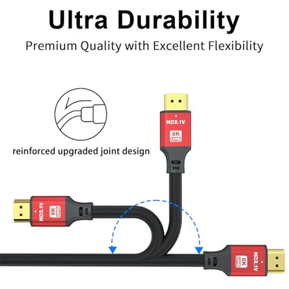 10FT HDMI 2.1 Cable 8K60Hz 4K120Hz, 48Gbps Ultra High Speed HDMI Cable with Gold Plated Connectors, Red Aluminum Housing, for PS5, Xbox Series X, 4K TV, Projector, Wall Mount TV, Living Room Setup. - size: 10FT