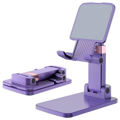 Cell Phone Stand Cute Mobile Holder For iPhone Desk Office Accessories | for thick cases; Under 12" Tablets, e-readers; Folds flat; Anti-slip; Weighted base - color: 03-Purple