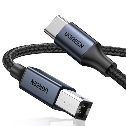 UGREEN USB C 3 FT Printer Cable, Nylon USB B to C Cord for MacBook Pro/Air, MIDI Cable Compatible with MIDI Keyboard, DAC, DJ Controller for iPad Pro Black - color: Black, size: 3 FT