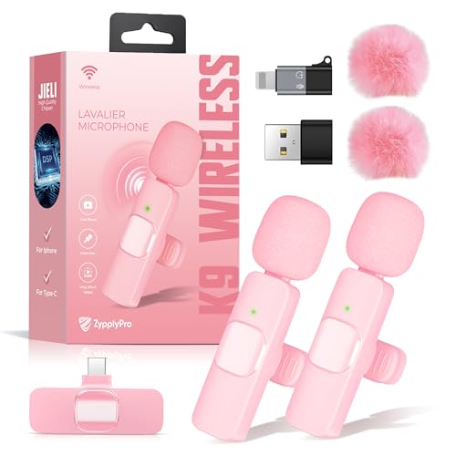 Wireless Lavalier Microphone 2-Pack – Compatible with iPhone, iPad, iOS, Android – Mini Mics with USB-C, Noise Reduction Lapel Mic for Video Recording, Vlogging, YouTube, TikTok (Pink) - color: Pink