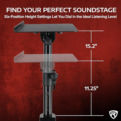 Rockville DMS75 Pair Studio Monitor Speaker Stands, Desk Clamp, 15 Degree Adjustable Tilt, 6 Height Positions, Silicone Anti-Slip Pad | 15 Degree Tilt, 360 Degree Rotation, Silicone Grip, Tool-Less Assembly, 6-Position Height, 60 lb Capacity