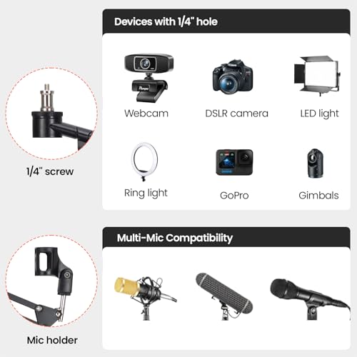 TARION Modular Desktop Arm Set - 18"/45 cm Adjustable Stand with Spigot Mount for COB Lights + 29.4"/75 cm (Max) Mic Boom Stand for Microphone Compatible with 35 mm Rods - Titanrig Arm Y - size: Arm Y (Light / Mic)