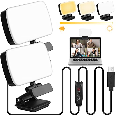 Yahenda 2 Pack Video Conference Lighting Panel Soft Light for Computer with Clip Webcam Light with 3 Modes Laptop Light for Online Meeting Live Streaming Video Call Classroom Selfie