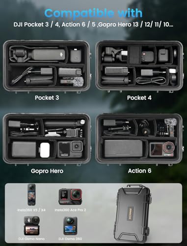 Camera Carrying Case, Waterproof Case for Gopro Hero 13/12/11/10/9 | Camera Organizer for DJI Pocket 3/4/4P, Insta360 x5/x4, DJI OSMO 360/Action Camera and Other Accessories