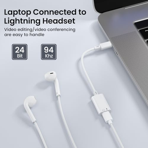 USB C to Lightning Headphone Audio Adapter, USB C Male to Lightning Female Earbuds Audio Adapter Compatible with iPhone 17/16/16e/15 Plus/Pro/Max, iPad Pro, iPad Air 6/5, MacBook (No Charge)[100 Pcs] - color: 100Pcs-White