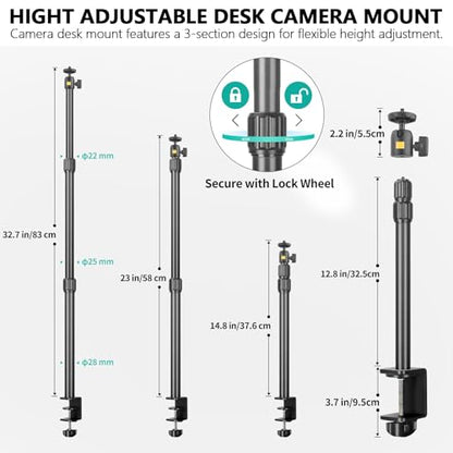 Camera Desk Mount Table Stand with Ball Head, Adjustable Light Stand with 1/4" Screw & C Clamp for DSLR Camera, Ring Light, Live Streaming, Photo Video Shooting - size: TL253H9