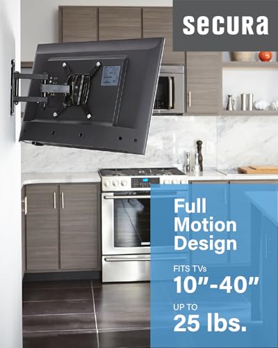 SECURA Small Full Motion TV Wall Mount for 10" to 40" Screens up to 100lbs - Tilt, Swivel Extend - Easy DIY TV Mount w/Included Hardware - QSF210
