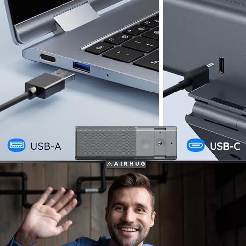 AIRHUG 3 in 1 1080P Webcam with Microphone & Speaker, USB Camera for Video Conferencing/Online Class/Gaming Live, Built-in Privacy Cover