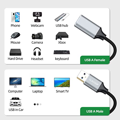 Short USB Extension Cable 6 inch 2 Pack, USB A 3.0 Extender Male to Female Cord Braided Compatible with Flash Drive, Printer, Camera, Mouse, Keyboard, Headset, Phone - size: 0.5FT