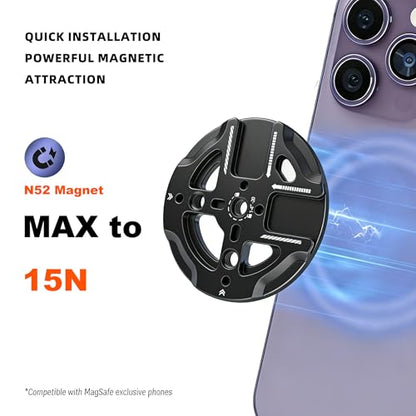 Magnetic Phone Mount Plate with 1/4"-20 Thread & Cold Shoe, N52 Strong Magnet 15N Hold, Aluminum Camera Mount Adapter for iPhone MagSafe, Tripod, Ball Head, Vlogging & Filming Rig (Black) - color: Black