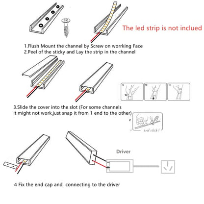 5-Pack Pre-Drilled Countersunk Hole 3.3FT/100CM LED Strip U Channel Diffuser, Hacksaw Easy Cut Flush Mounted Under Cabinet Tape Light Aluminum Track Low Profile with Mounting Spares