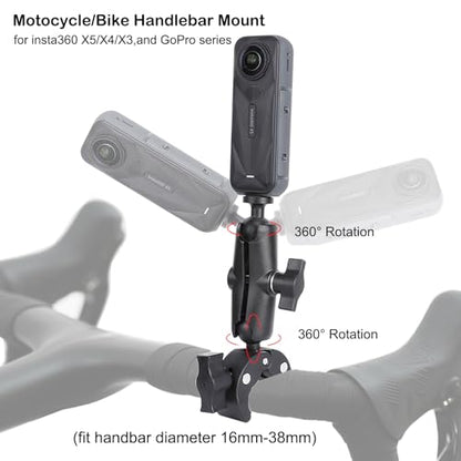 PellKing Bike Motorcycle Handlebar Mounting Bundle Kit for Insta360 X5/X4,Action 5 Pro/4/3, Included 360 Rotation Handlebar Mount,1/4" Adapter Helmet Adhesive Stick,Backpack Clip,Screen Protector