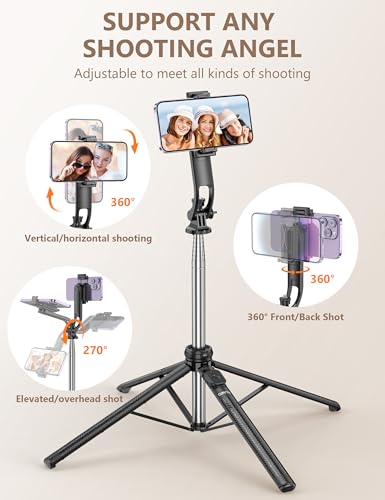 71" Selfie Stick Tripod, All in One Quadripod with Remote & Phone Holder, Extendable Cell Phone Tripod, Travel Tripod Stand Compatible with for Cell Phone & Camera, iPhone, Android,Video Recording - size: 71in-Phone Tripod