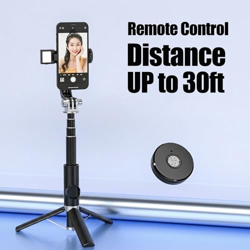 Selfie Stick Tripod Portable Extendable Cell Phone Stand with Detachable Mini Ring Light Phone Tripod Stand with Bluetooth Remote for iPhone Android for Vlogging/Travel/Live Streaming (Black) - color: Black