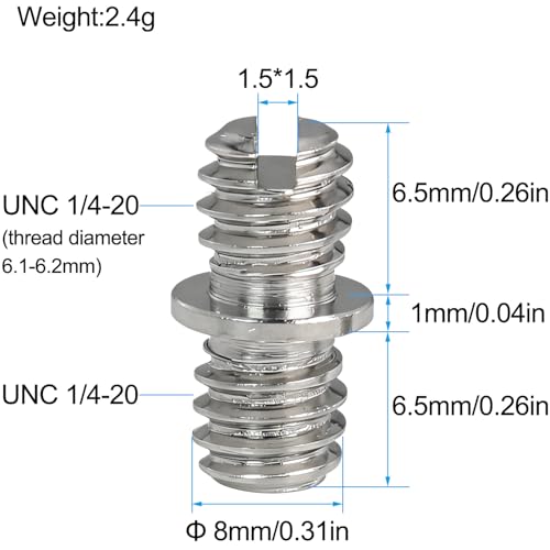 4PCS Stainless Steel 1/4-20 Male to 1/4-20 Male Double Male Thread Adapter Camera Screw Converter with Slotted Head for Tripod Monopod Ball Head Camera Mount - size: 1/4-20 male to 1/4-20 male