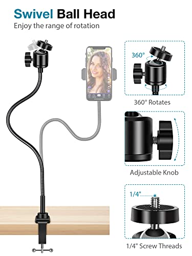 InnoGear Webcam Stand with Phone Mount, Desk Camera Arm Stands Gooseneck for Logitech Webcam BRIO 4K C960 C920 C920S C922 C922x C925e C930 C930e C615 NexiGo N60, Right Light, Gopro with 1/4" Thread - style: Desk Mount Stand