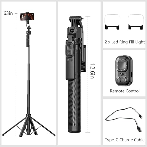 Auto Face Tracking Tripod with Light, 63" Foldable Selfie Stick for iPhone, Phone Tripod Stand with Remote, Phone Holder Tripod for TikTok Content Creator Vlog Video Recording - size: Tracking Tripod with 2 Square Light