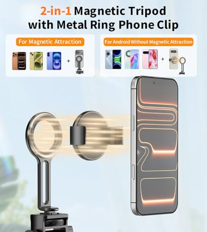 XXZU 74" Magnetic Phone Tripod with Magnetic Clip for Magsafe,Camera Tripod,Tripod For Camera Phone with Remote & Cold Shoe,Camera Stand Tripod for iPhone/Canon/Nikon/DSLR/Digital Camera Accessory Kit - size: 74in