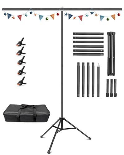HEMMOTOP T Shape Backdrop Stand, 8x7.5ft(HxW) Portable Photo Background Stand Kit for Parties, Green Screen Stand Only with 5 Spring Clamps and Carrying Case, Banner Holder for Photoshoot, Photography - size: 8x7.5ft (HxW)