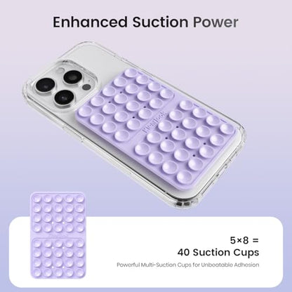 2PCS Silicone Suction Cup Phone Case Mount Double Sided, Hands-Free Phone Accessories Holder for Selfies and Videos, Silicon Sticky Phone Grip for iPhone and Android Transparent&Lavender - color: Transparent&Lavender