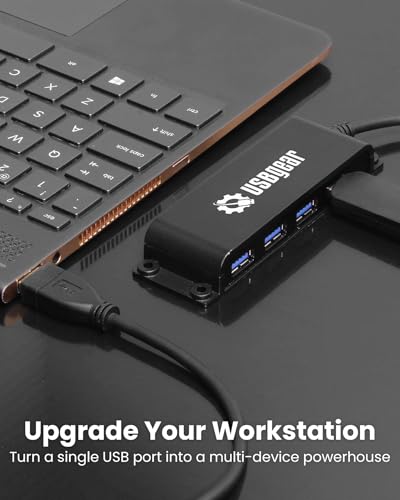 USBGear 4-Port USB 3.2 Gen 2 Hub – 10Gbps USB-A Expansion w/Integrated Cable & Flexible Mounting - style: USB Type A Upstream